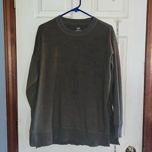 Aerie-S-green-oversized, side, slits, crewneck, soft, long sleeve, sweatshirt.